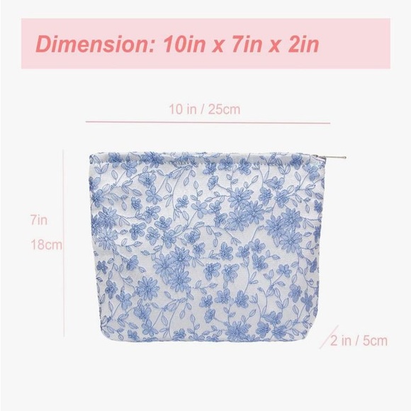 Elegant Blue Floral Cosmetic Pouch - Picture 2 of 9